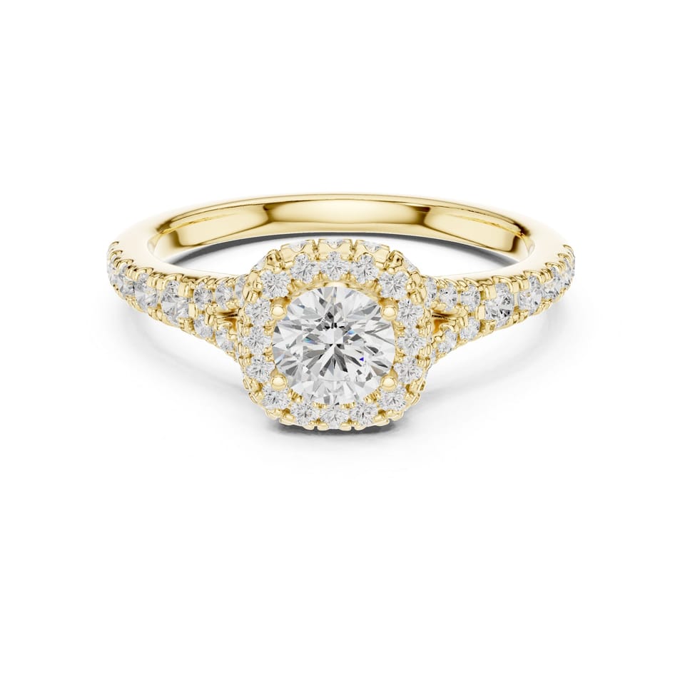 Round Laboratory-Grown Diamond Halo Engagement Ring, 0.50 ct in yellow gold, front view