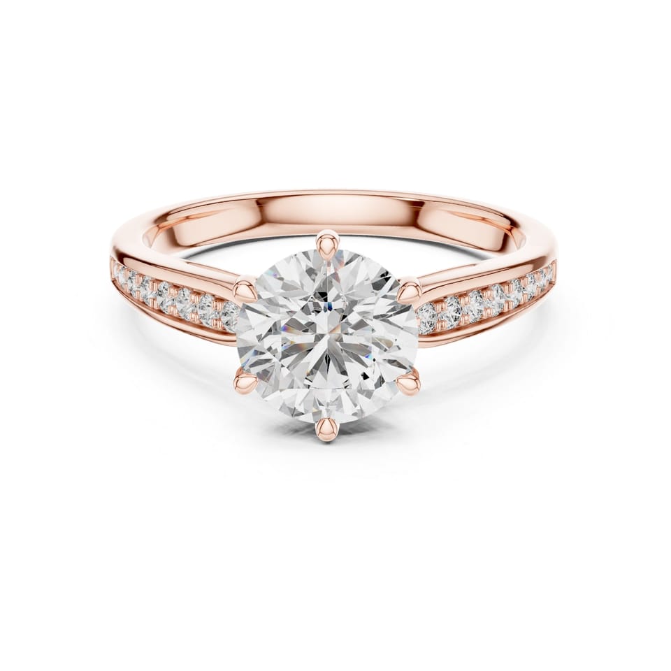 Round Laboratory-Grown Diamond Solitaire with Pavé Shoulders Engagement Ring, 1.00 ct in rose gold