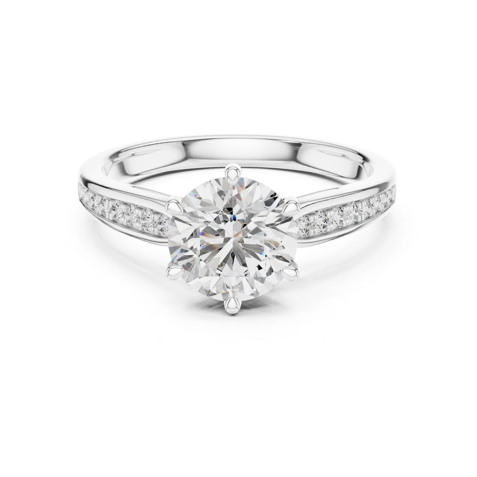 Round Laboratory-Grown Diamond Solitaire with Pavé Shoulders Engagement Ring, 1.00 ct in white gold