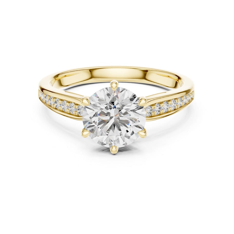 Round Laboratory-Grown Diamond Solitaire with Pavé Shoulders Engagement Ring, 1.00 ct in yellow gold