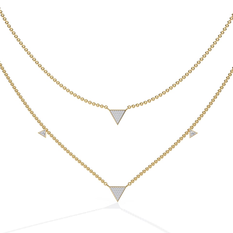 Laboratory-Grown Diamond Layered Triangle Station Necklace, 0.30 ct total in yellow gold, front view