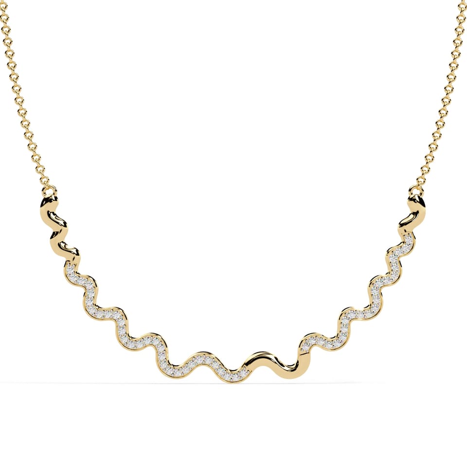 Laboratory-Grown Diamond Pavé Wave Necklace, 0.45 ct total in yellow gold, front view