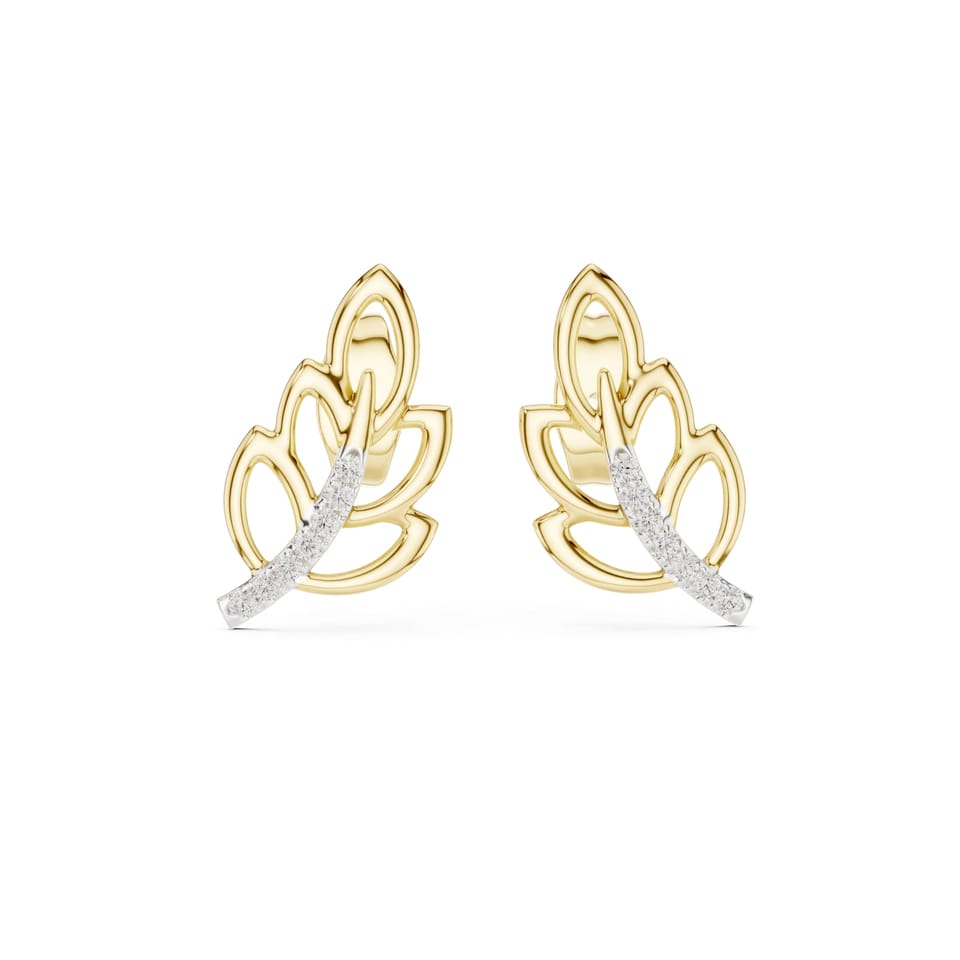 Laboratory-Grown Diamond Openwork Leaf Stud Earrings, 0.07 ct total in yellow gold, front view