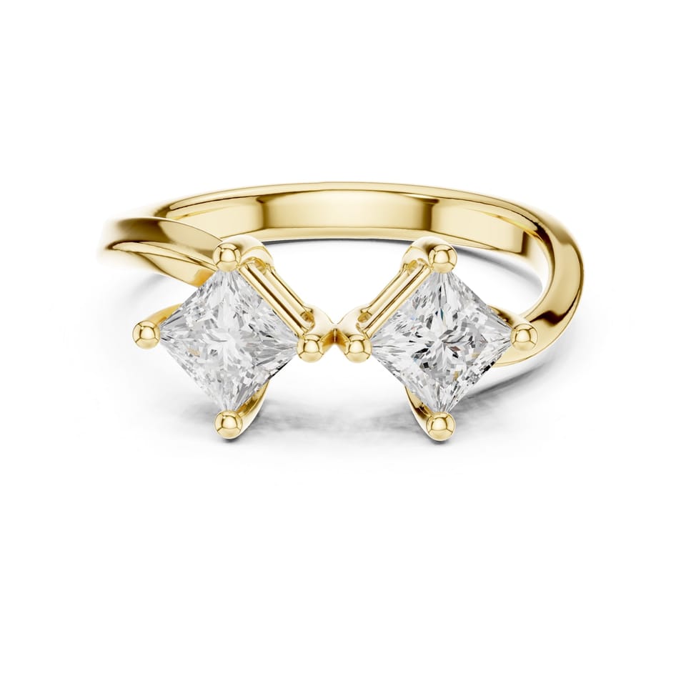 Princess Laboratory-Grown Diamond Toi et Moi Engagement Ring, 0.87 ct total in yellow gold, front view