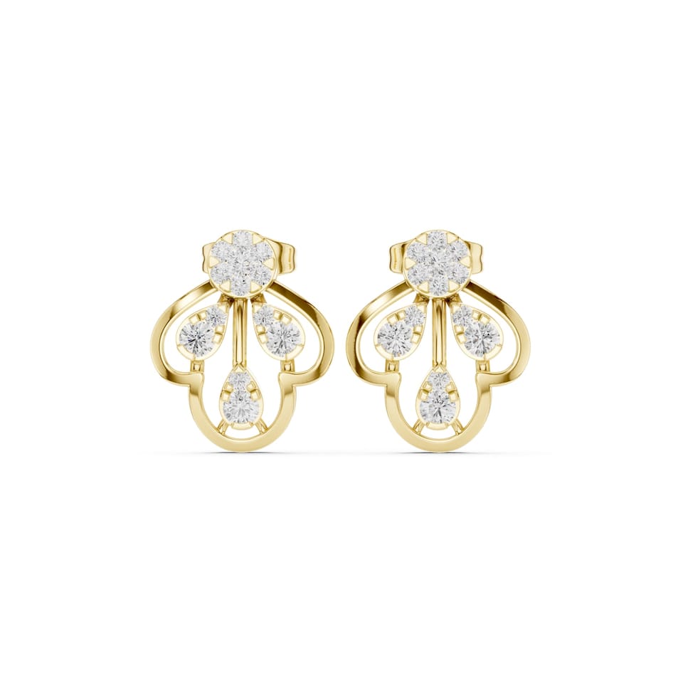 Laboratory-Grown Diamond Scalloped Drop Stud Earrings, 0.55 ct total in yellow gold, front view