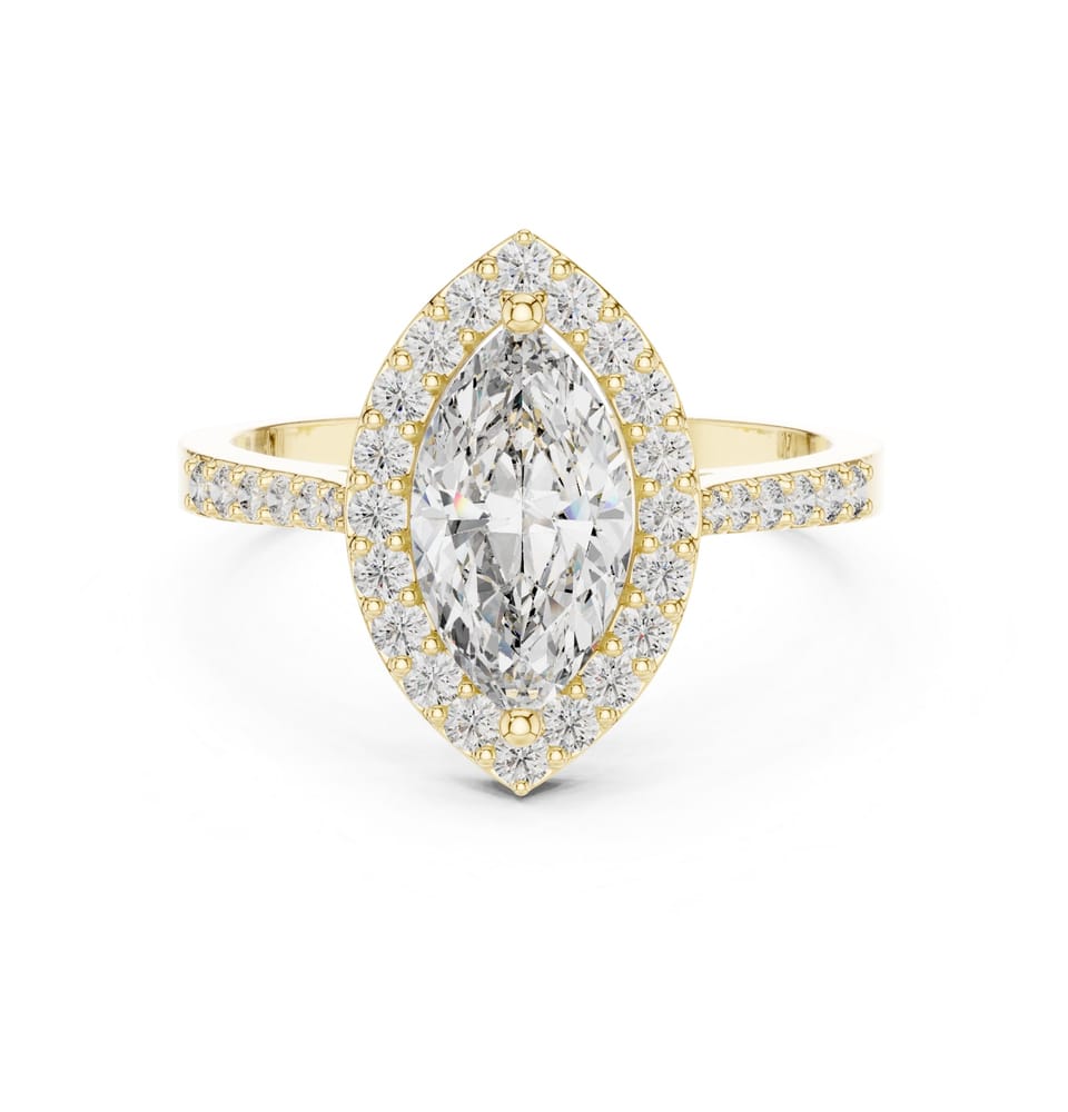 Marquise Laboratory-Grown Diamond Halo Engagement Ring, 1.00 ct in yellow gold, front view
