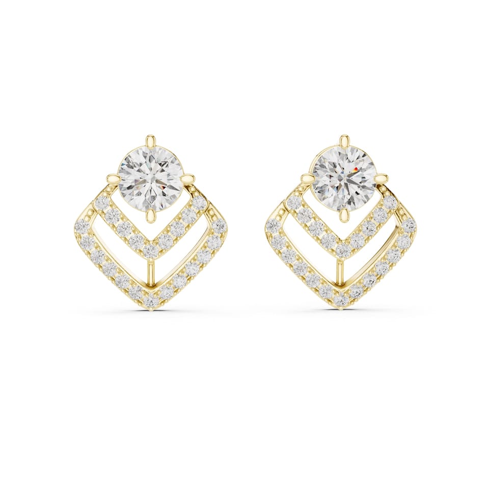 Laboratory-Grown Diamond Chevron Jacket Stud Earrings, 3.41 ct total in yellow gold, front view