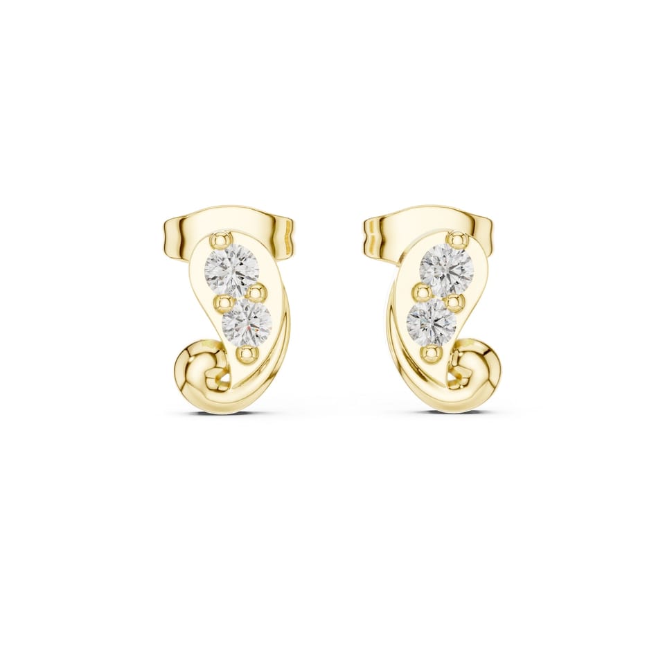 Laboratory-Grown Diamond Paisley Two-Stone Stud Earrings, 0.23 ct total in yellow gold, front view