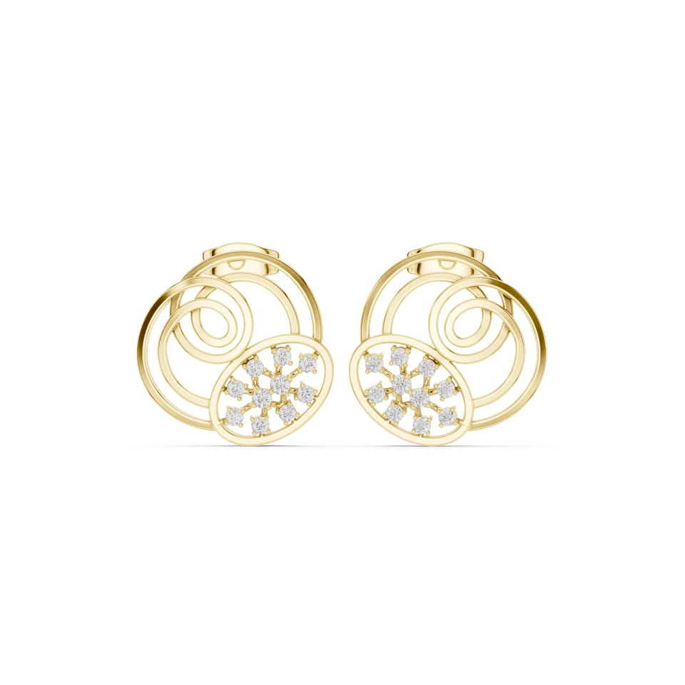 Laboratory-Grown Diamond Spiral Disc Stud Earrings, 0.25 ct total in yellow gold, front view