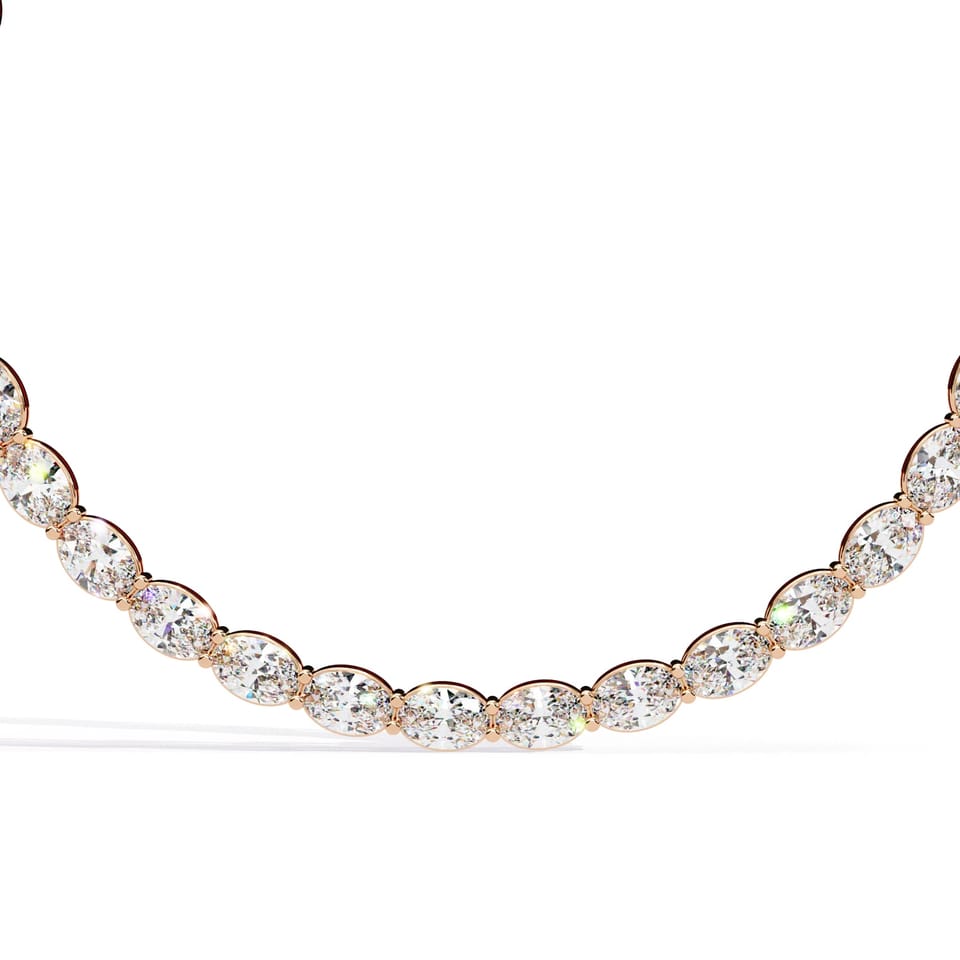 Oval Laboratory-Grown Diamond East-West Tennis Necklace, 6.20 ct total in rose gold, front view