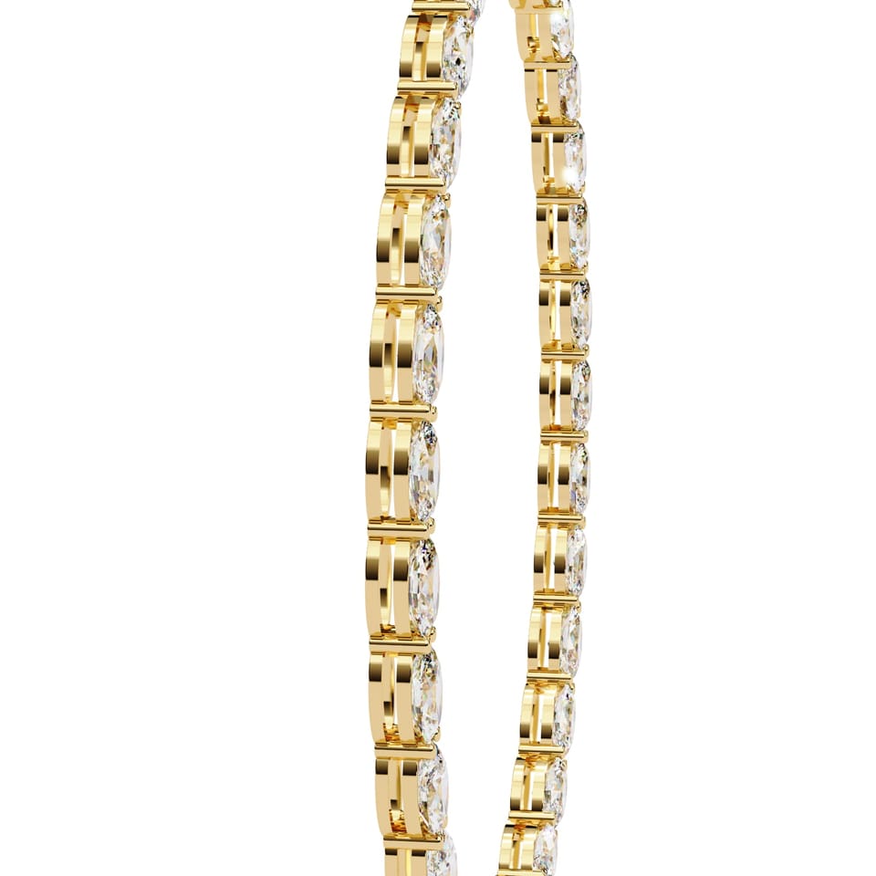 Oval Laboratory-Grown Diamond East-West Tennis Necklace, 6.20 ct total in yellow gold, view 2 of 4
