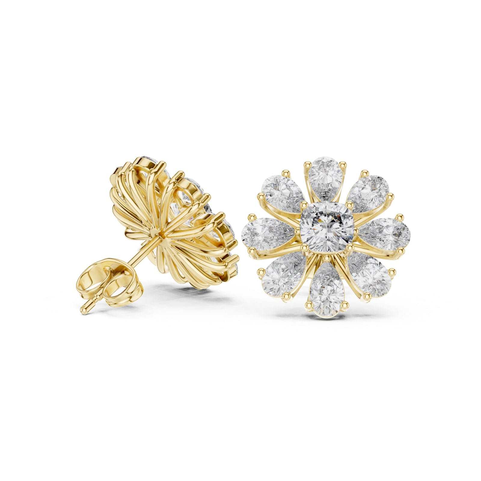 Pear Lab Grown Diamond Daisy Cluster Stud Earrings 3.40 Ct Total