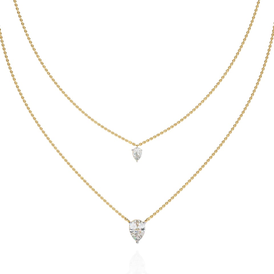 Pear Laboratory-Grown Diamond Layered Solitaire Necklace, 1.46 ct total in yellow gold, front view