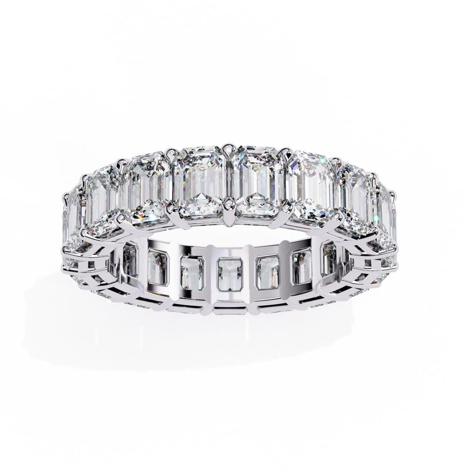 Emerald Laboratory-Grown Diamond Eternity Wedding Band, 4.88 ct total in white gold