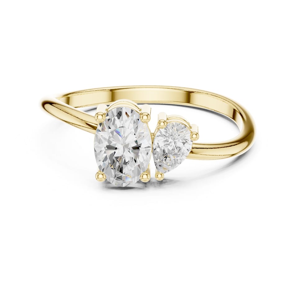 Oval and Pear Laboratory-Grown Diamond Toi et Moi Engagement Ring, 0.50 ct in yellow gold, front view