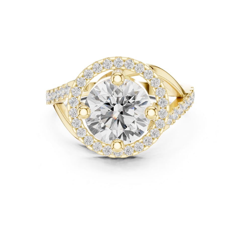 Laboratory-Grown Diamond Floating Halo Engagement Ring, 2.00 ct in yellow gold, front view