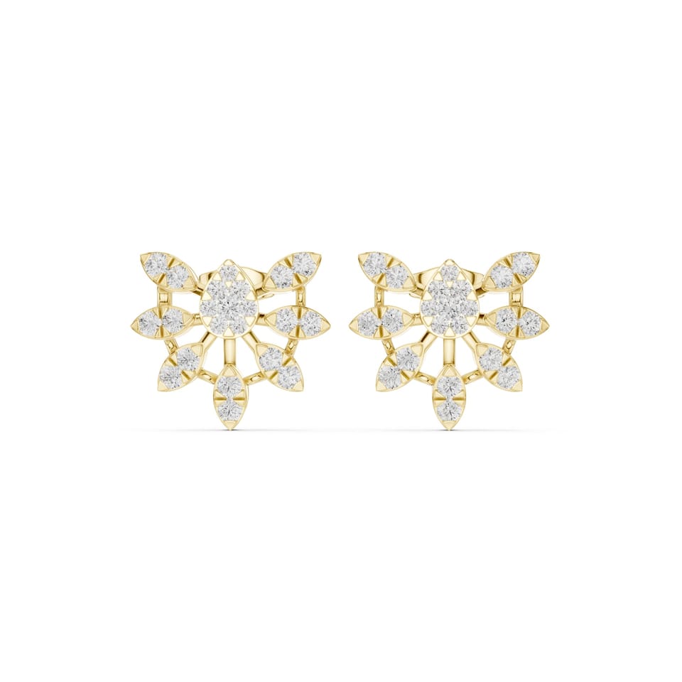 Laboratory-Grown Diamond Floral Petal Stud Earrings, 1.28 ct total in yellow gold, front view