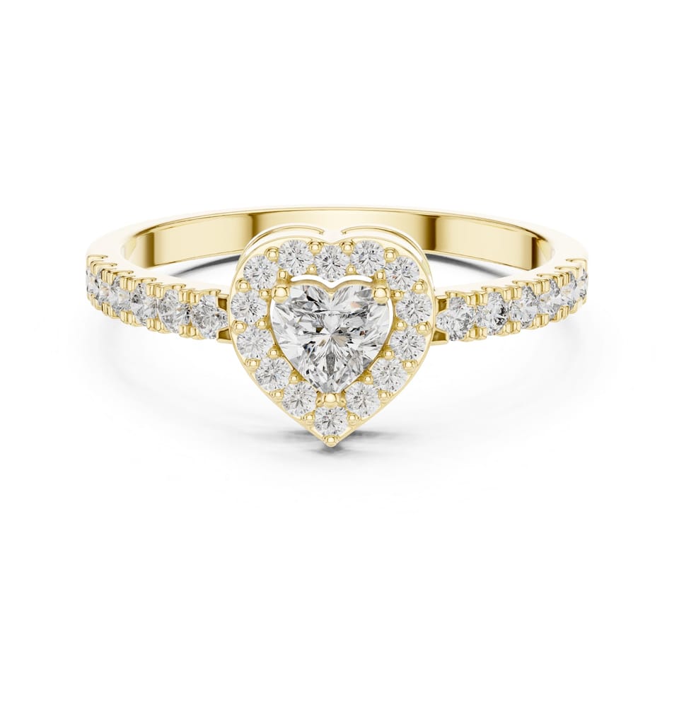 Heart Laboratory-Grown Diamond Halo Engagement Ring, 0.23 ct in yellow gold, front view