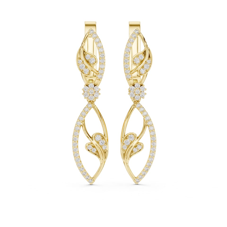 Laboratory-Grown Diamond Double Navette Drop Earrings, 0.73 ct total in yellow gold, front view