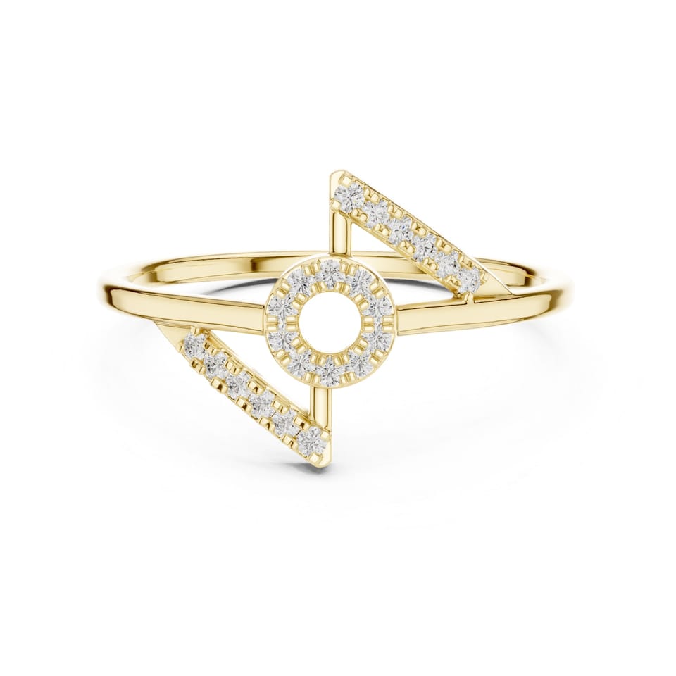 Laboratory-Grown Diamond Circle and Bars Ring, 0.11 ct total in yellow gold, front view