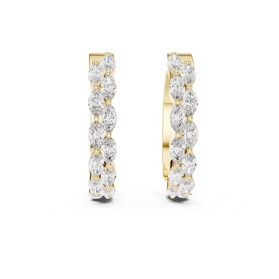 Marquise Laboratory-Grown Diamond Hoop Earrings, 1.60 ct total in yellow gold, front view