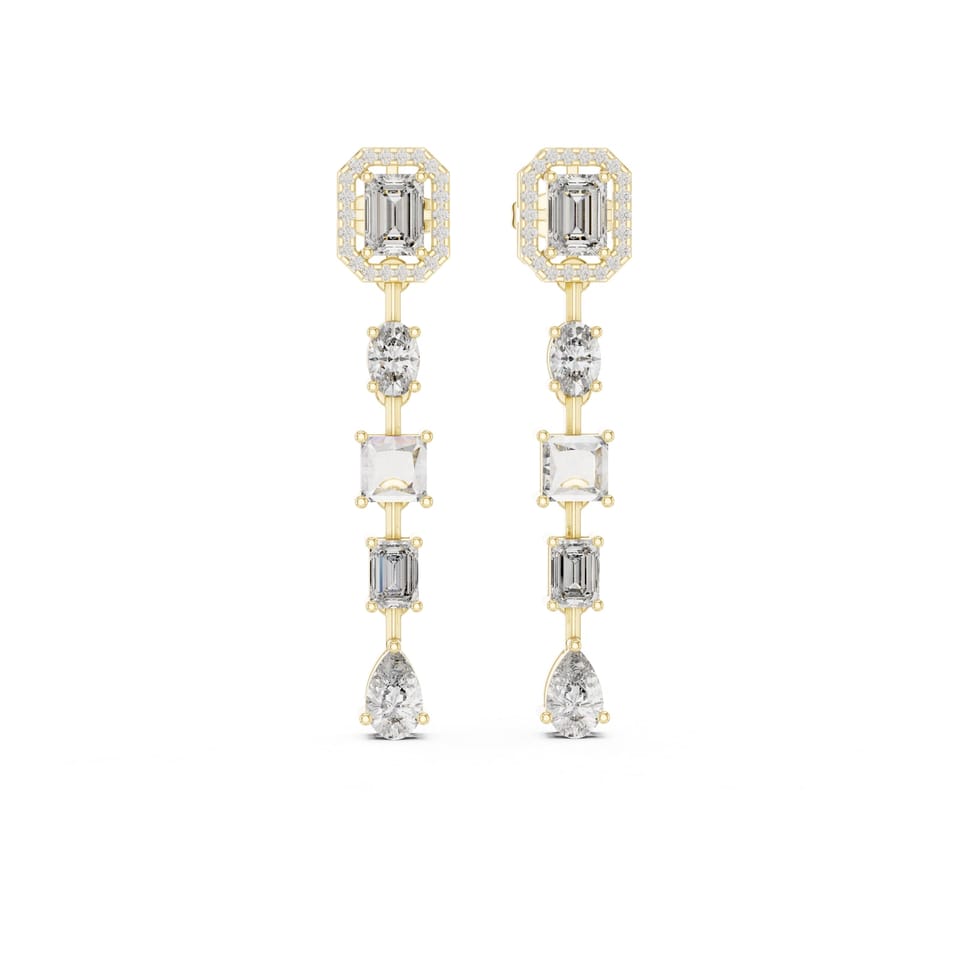 Mixed-Cut Laboratory-Grown Diamond Linear Drop Earrings, 3.10 ct total in yellow gold, front view